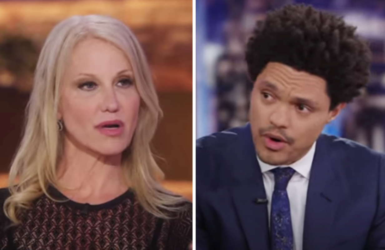 Kellyanne Conway and Trevor Noah on The Daily Show (Photos: Comedy Central)
