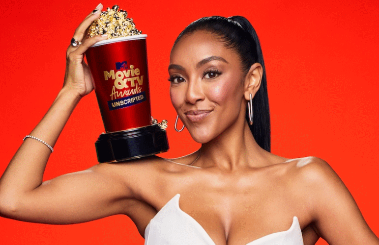 The Bachelorette's Tayshia Adams hosts Sunday night's 2022 MTV Movie &amp; TV Awards. (Photo: MTV)