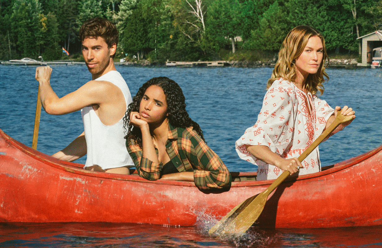Jordan Gavaris, Madison Shamoun, and Julia Stiles star in The Lake. (Photo: Prime Video)