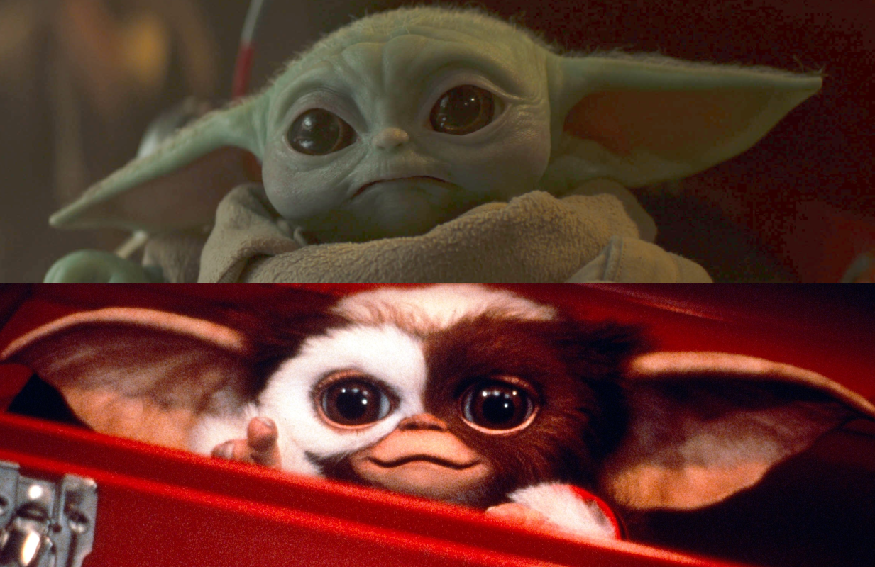 Baby Yoda in The Mandalorian and Gizmo in Gremlins (Photos: Disney+ and Warner Bros./Everett Collection)