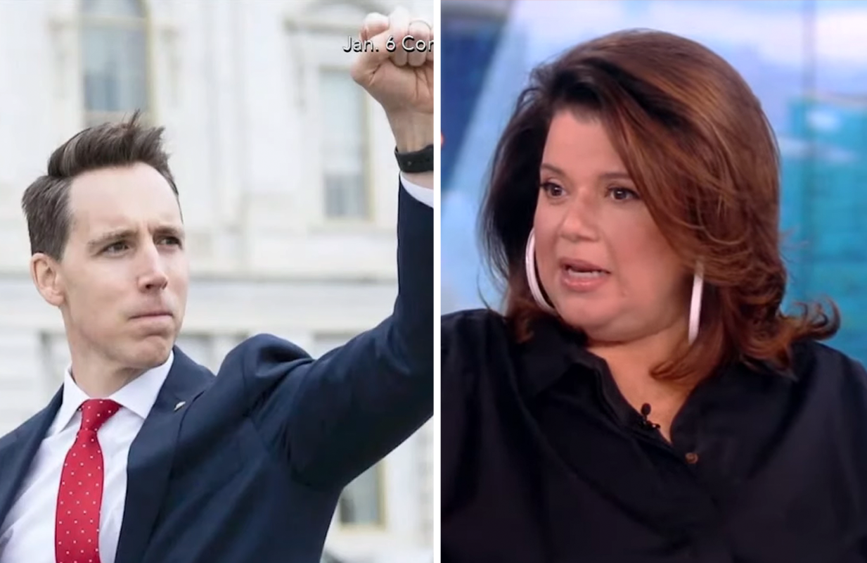 Ana Navarro lampooned Josh Hawley raising a fist to January 6 protestors on The View Friday morning. (Photos: January 6 committee/ABC)