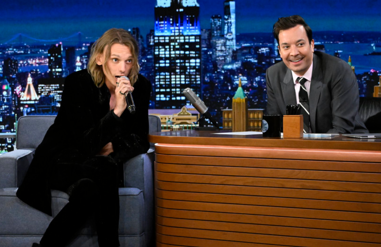 Jamie Campbell Bower and Jimmy Fallon on The Tonight Show (Photo: Todd Owyoung/NBC)
