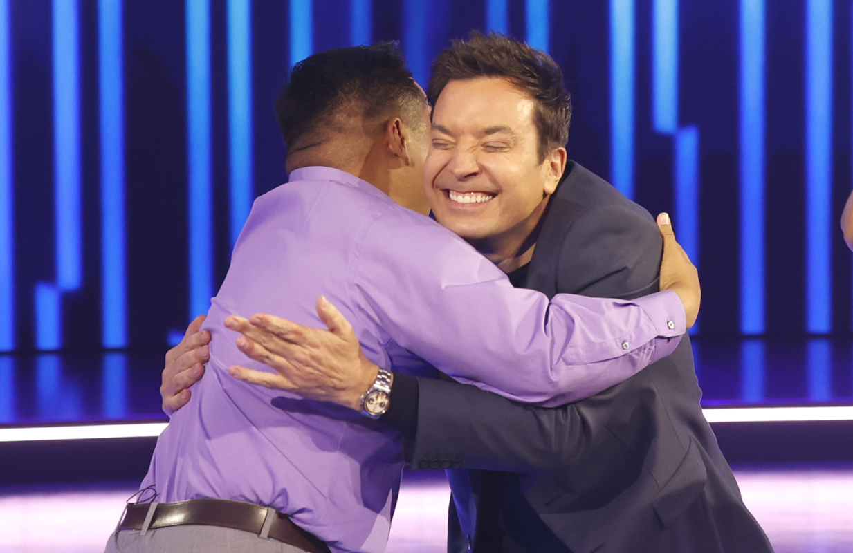 NBC's new Password is suffused with Jimmy Fallon's antic energy, back-slapping man hugs and all. (Photo: Jordin Althaus/NBC)