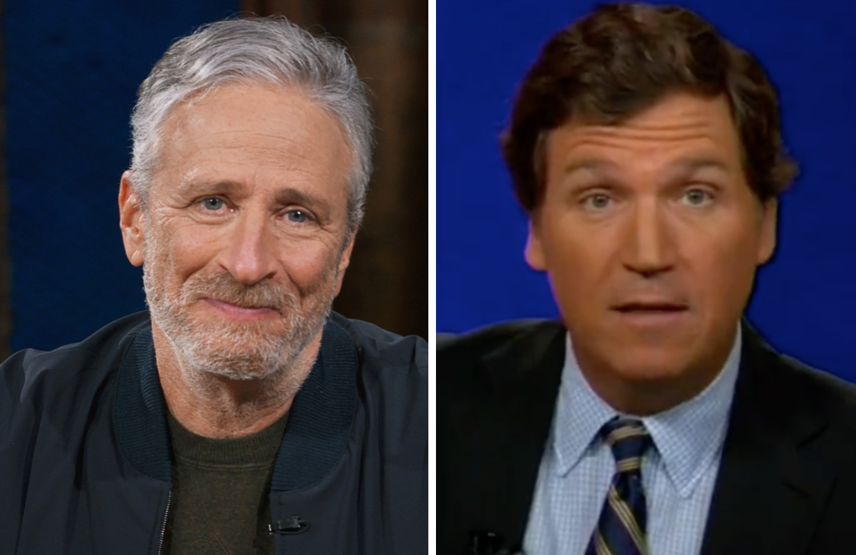 Jon Stewart and Tucker Carlson (Photos: Apple TV+/Everett Collection and Fox News/Twitter)