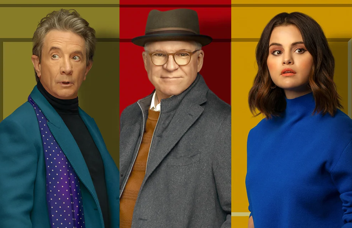 Martin Short, Steve Martin, and Selena Gomez in Only Murders in the Building. (Hulu)