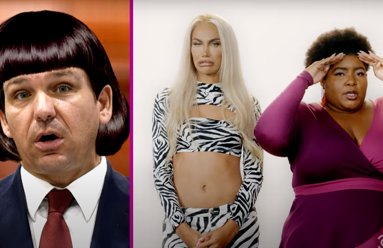 Ron Desantis is given a drag makeover by Kerri Colby and The Daily Show correspondent Dulcé Sloan (Photo: The Daily Show with Trevor Noah)