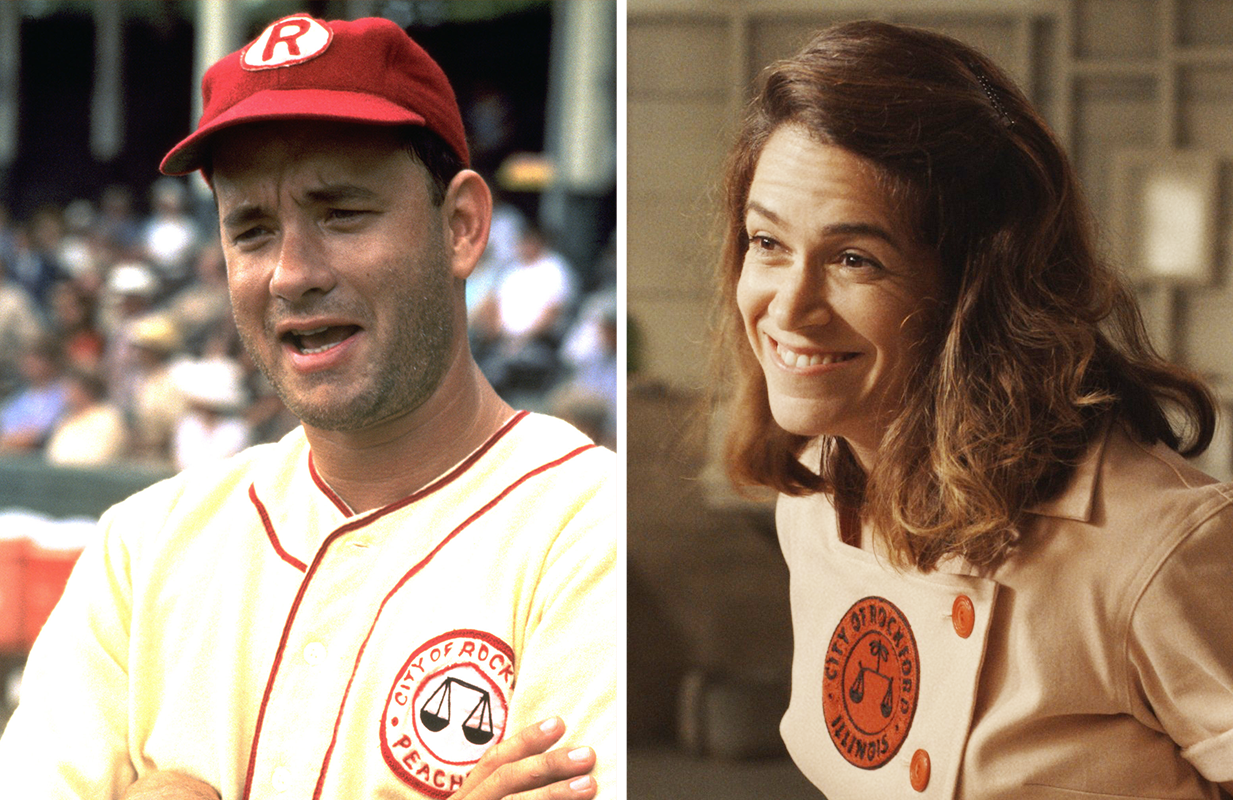 Tom Hanks in A League of Their Own (1992), Abbi Jacobson in A League of Their Own (2022). (Photos: Columbia Pictures, Prime Video/ Courtesy: Everett Collection.