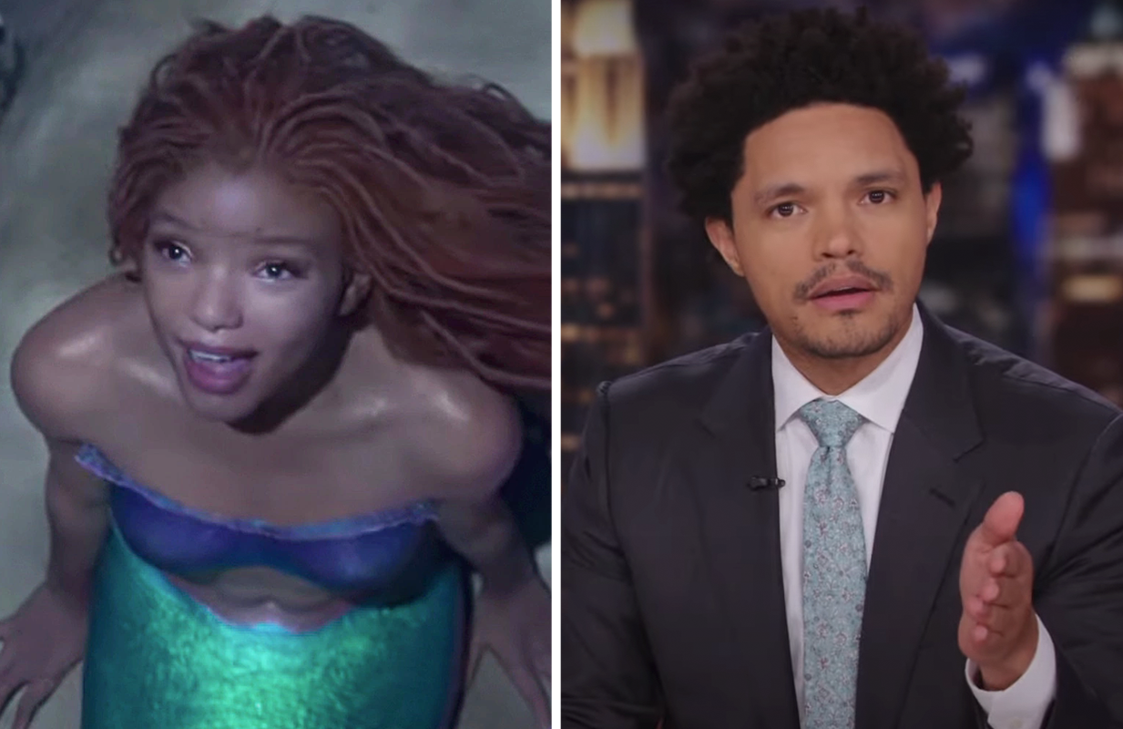 Halle Bailey in The Little Mermaid, Trevor Noah hosts The Daily Show. (Photos: Disney, Comedy Central)