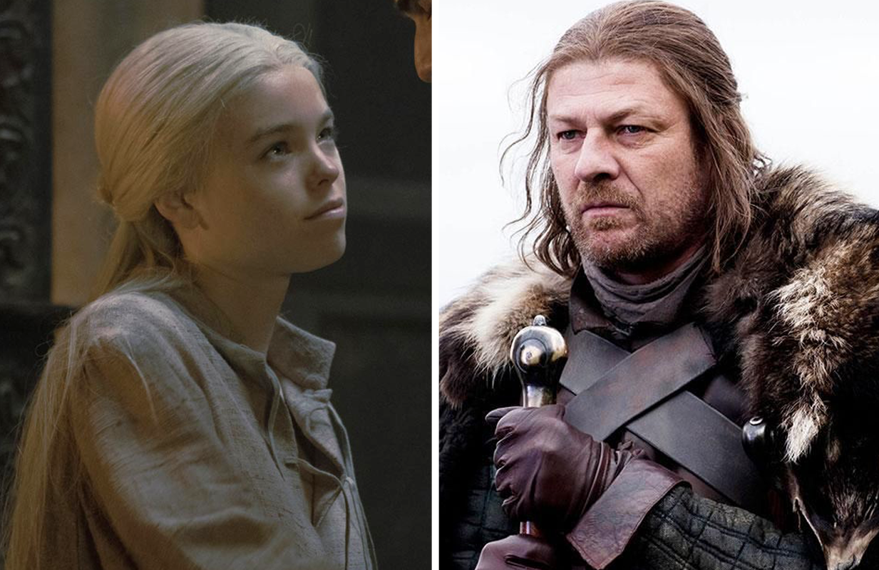 Milly Alcock in House of the Dragon, Sean Bean in Game of Thrones. (Photos: HBO)