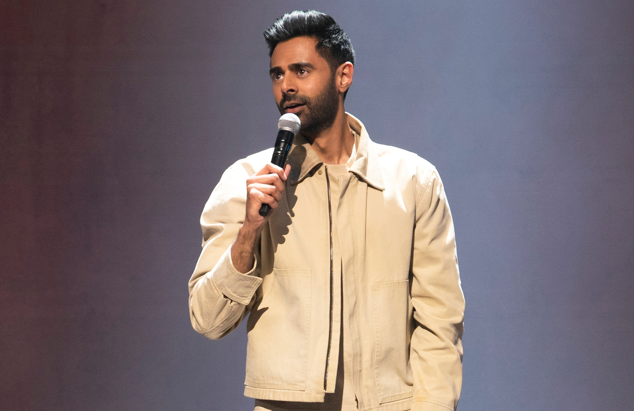 Hasan Minhaj performs at the Brooklyn Academy of Music in <i>The King's Jester</i>. (Photo: Clifton Prescod/Netflix)