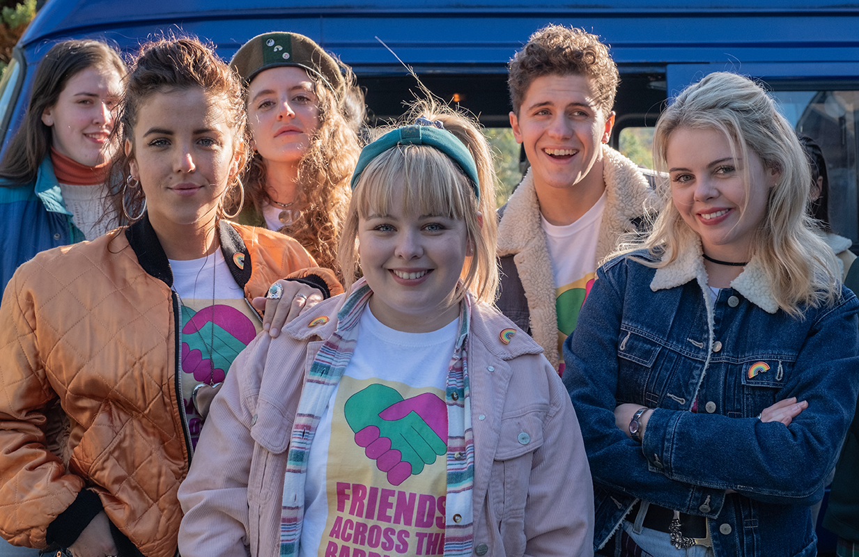 Jamie-Lee O'Donnell, Louisa Harland, Nicola Coughlan, Dylan Llewellyn, and Saorise-Monica Jackson in Derry Girls. (Photo: Netflix)