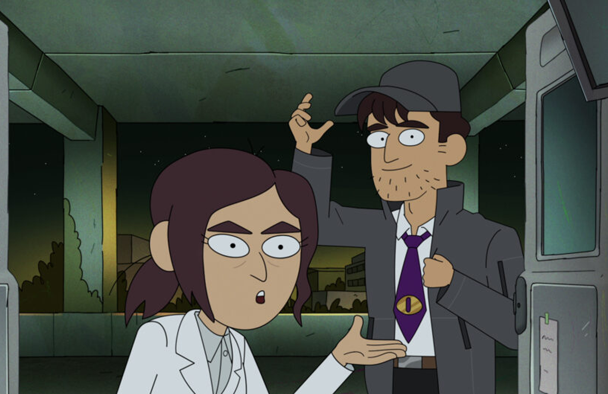 Lizzy Caplan and Adam Scott voice characters in Inside Job. (Photo: Netflix)
