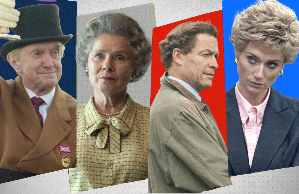 Jonathan Pryce, Imelda Staunton, Dominic West, and Elizabeth Debicki in The Crown Season 5 (Photos: Netflix/Primetimer graphic)