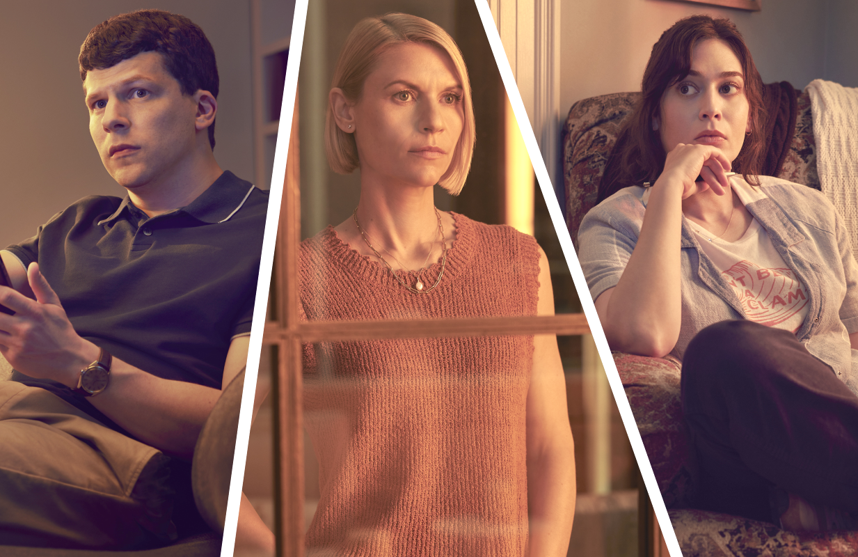 Jesse Eisenberg, Claire Danes, and Lizzy Caplan in Fleishman is in Trouble (Photos: Matthias Clamer/FX)