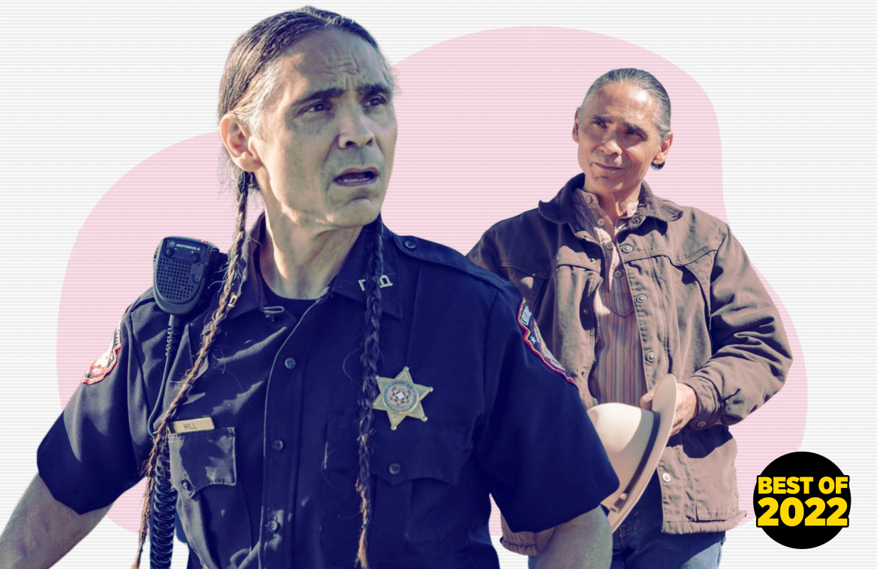 Zahn McClarnon in Reservation Dogs (left) and Dark Winds (Photos: FX, AMC/Primetimer graphic)