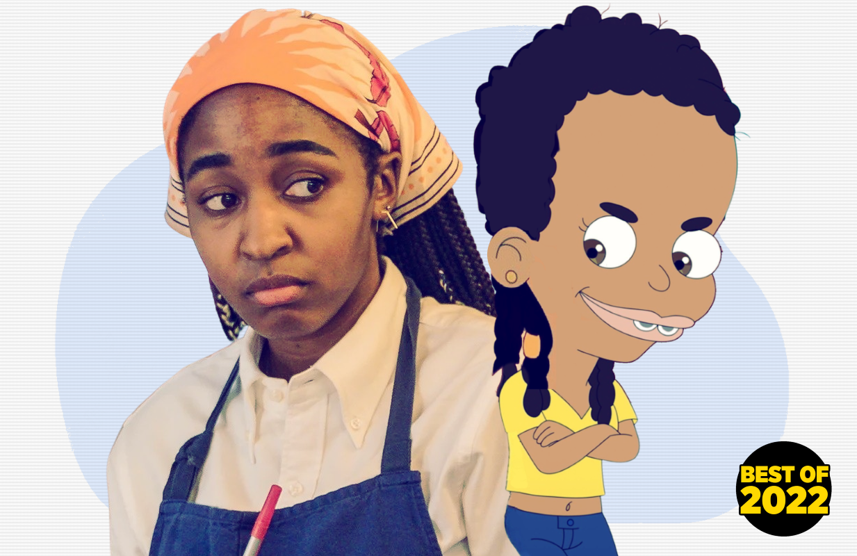 Ayo Edebiri in The Bear and Big Mouth (Photos: FX, Netflix/Primetimer graphic)