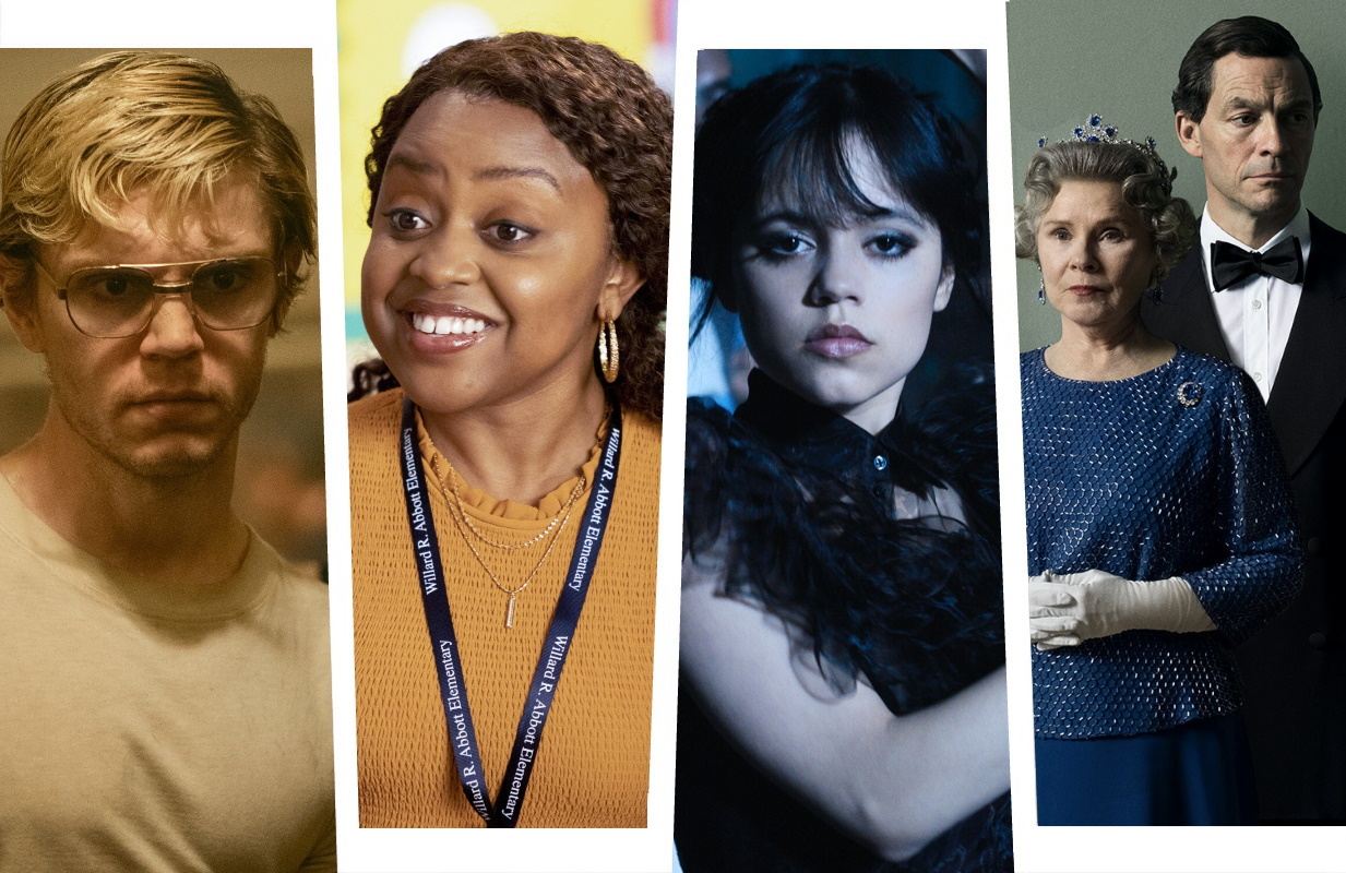 Dahmer — Monster: The Jeffrey Dahmer Story, Abbott Elementary, Wednesday, and The Crown (Photos: ABC and Netflix)