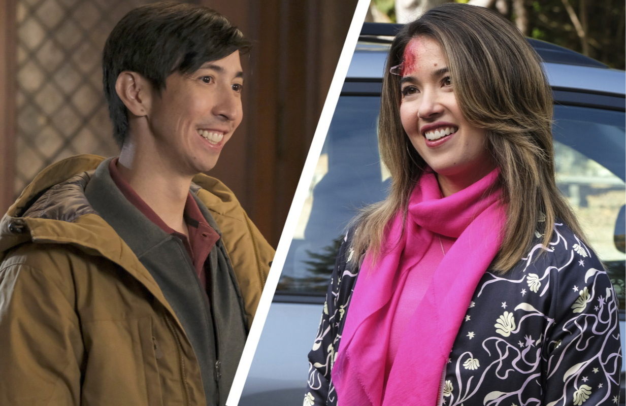 Mike Lane and Nichole Sakura in Ghosts (Photos: Bertrand Calemau/CBS; Primetimer graphic)