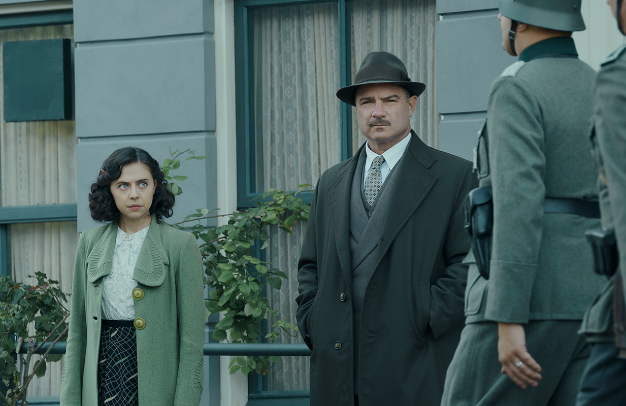 Bel Powley and Liev Schreiber in A Small Light (Photo: National Geographic for Disney/Dusan Martincek)