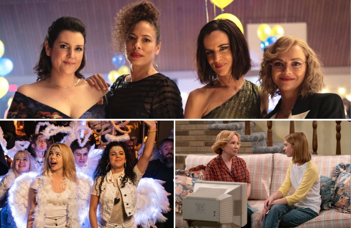 Scenes from Yellowjackets, Derry Girls, and That '90s Show (Photos: Showtime, Netflix / Primetimer graphic) 