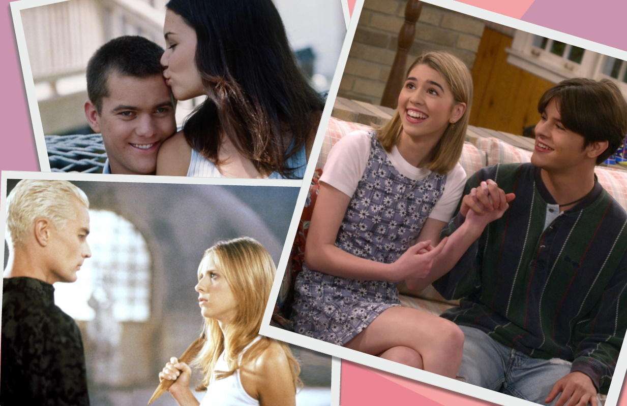 A few of the couples from Dawson's Creek, Buffy the Vampire Slayer, and That '90s Show (Photos: Everett Collection/Netflix; Primetimer graphic)