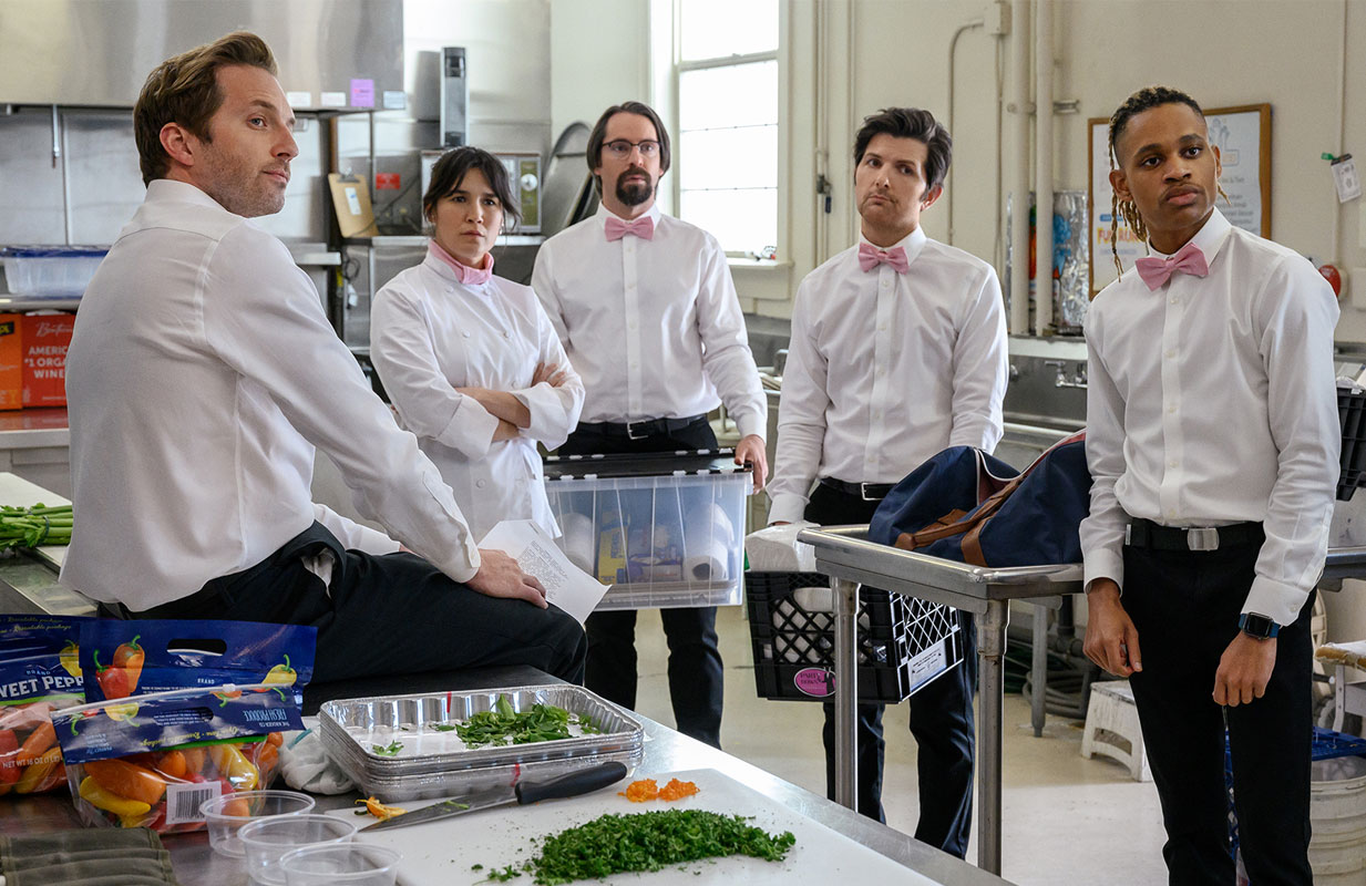Ryan Hansen, Zoe Chao, Martin Starr, Adam Scott, Tyrel Jackson Williams in Party Down (Starz)