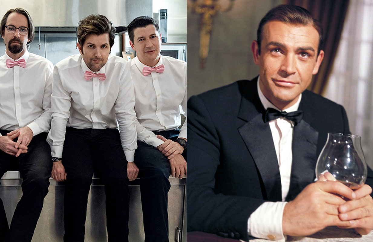 Party Down and James Bond (photos: Starz; MGM via Everett Collection)