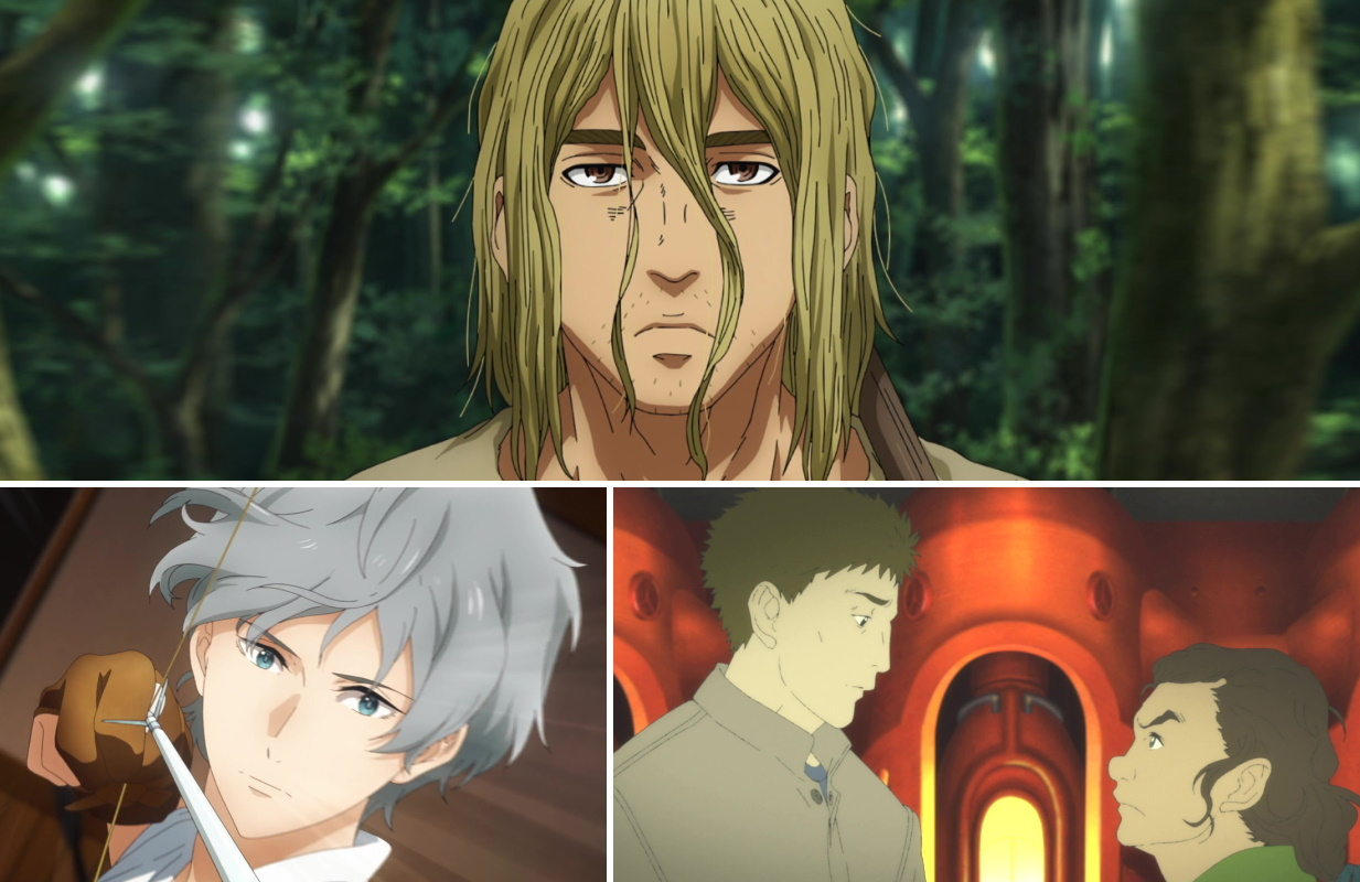 Vinland Saga, Tsurune, and The Fire Hunter (Images: Crunchyroll/HiDive)