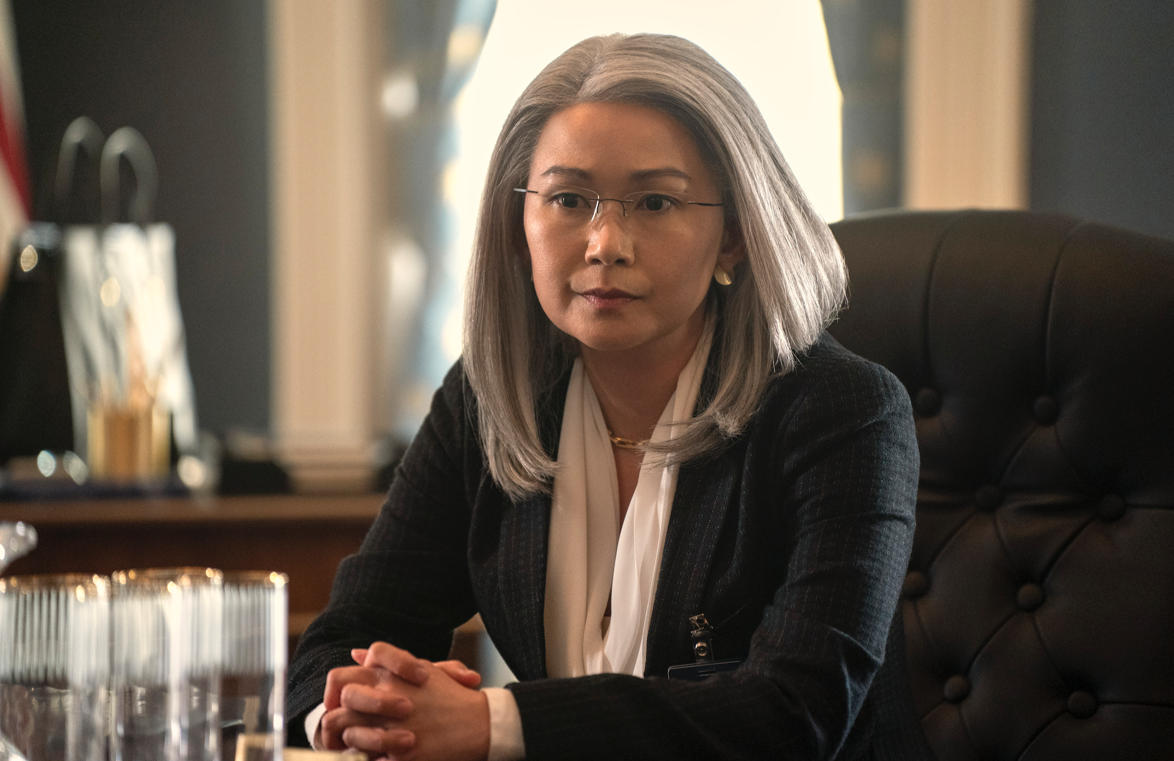 Hong Chau (and her steel-colored wig) in The Night Agent (Photo: Dan Power/Netflix)