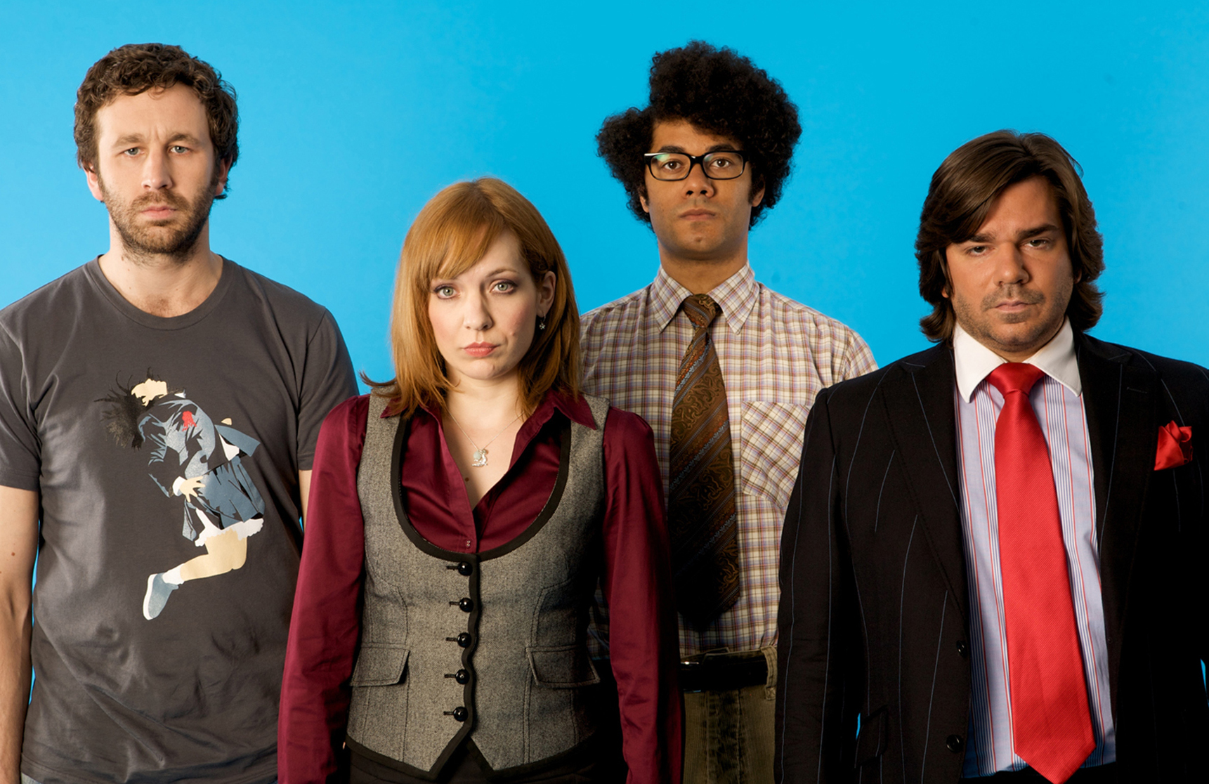 Chris O'Dowd, Katherine Parkinson, Richard Ayoade, and Matt Berry in The IT Crowd (Photo: © Channel 4 / Courtesy: Everett Collection)