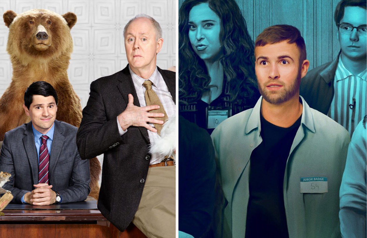 Left: Nicholas D'Agosto and John Lithgow in Trial &amp; Error; Right: Ronald Gladden in Jury Duty (Photos: NBC/Amazon Studios)