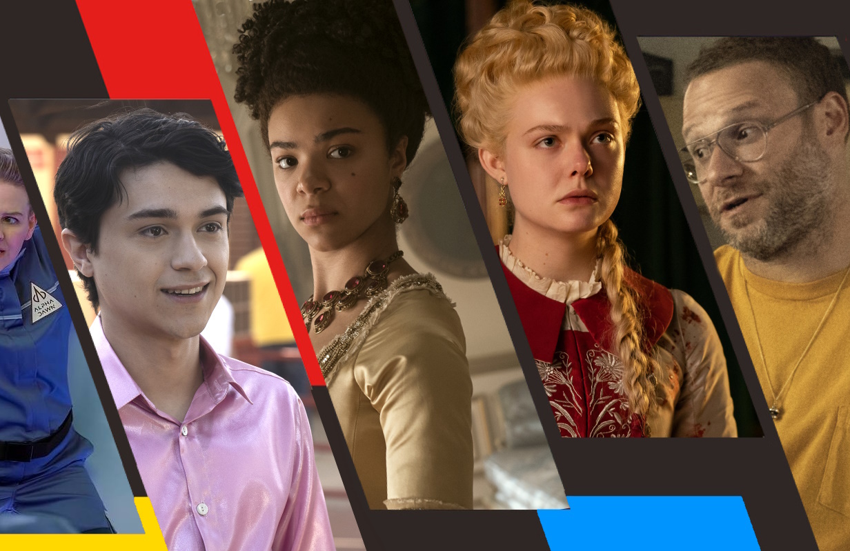 Primo, Queen Charlotte: A Bridgerton Story, The Great, Platonic (Photos: Amazon Studios/Netflix/Hulu/Apple TV+; Primetimer graphic)