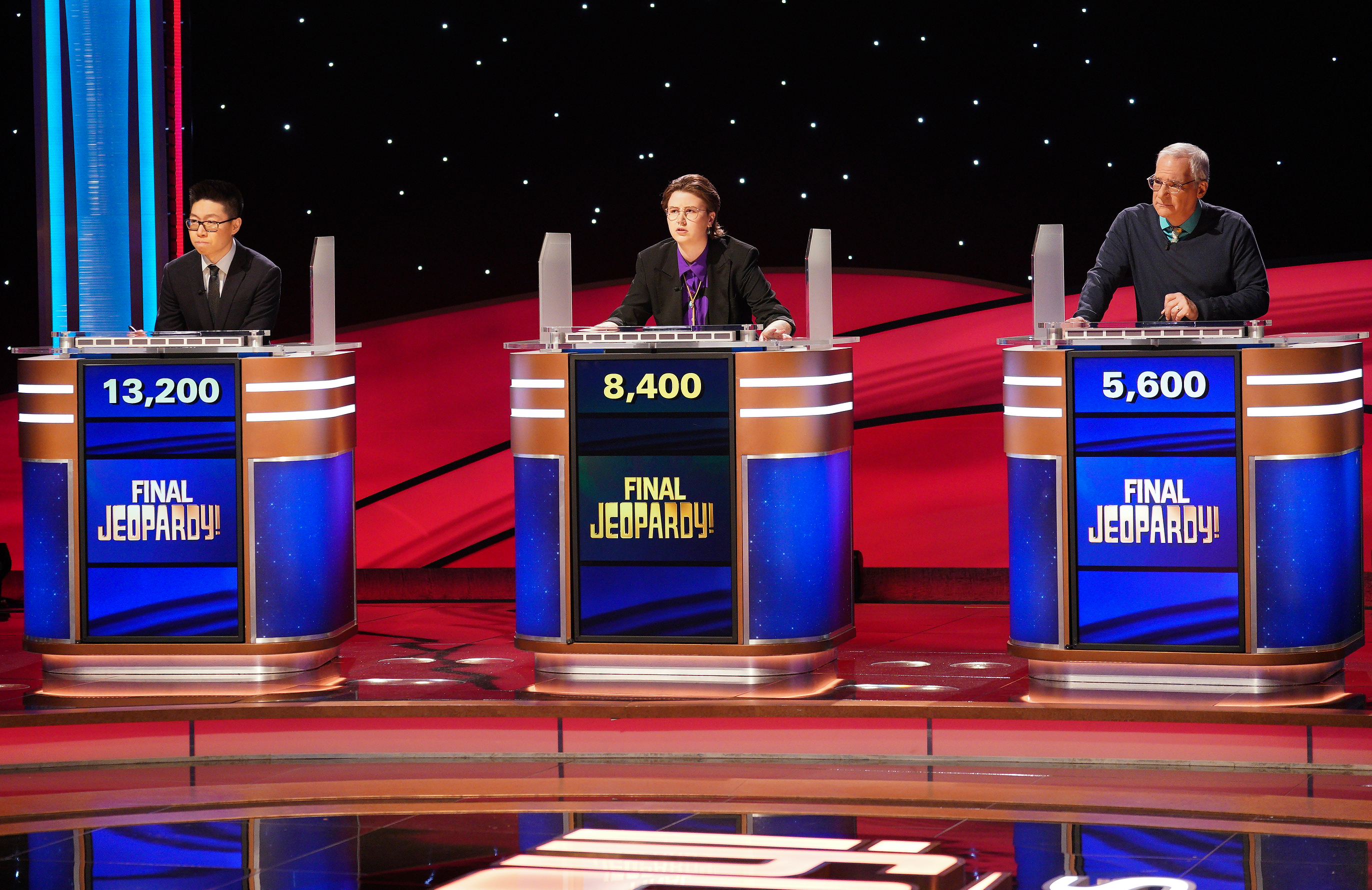 Andrew He, Mattea Roach, and Sam Buttrey in Jeopardy! Masters (Photo: ABC/Christopher Willard)