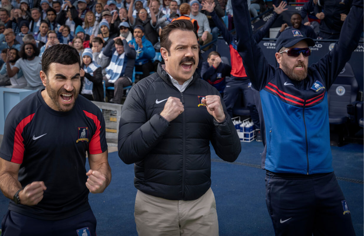 Brett Goldstein, Jason Sudeikis, and Brendan Hunt in Ted Lasso (Photo: Apple TV+)