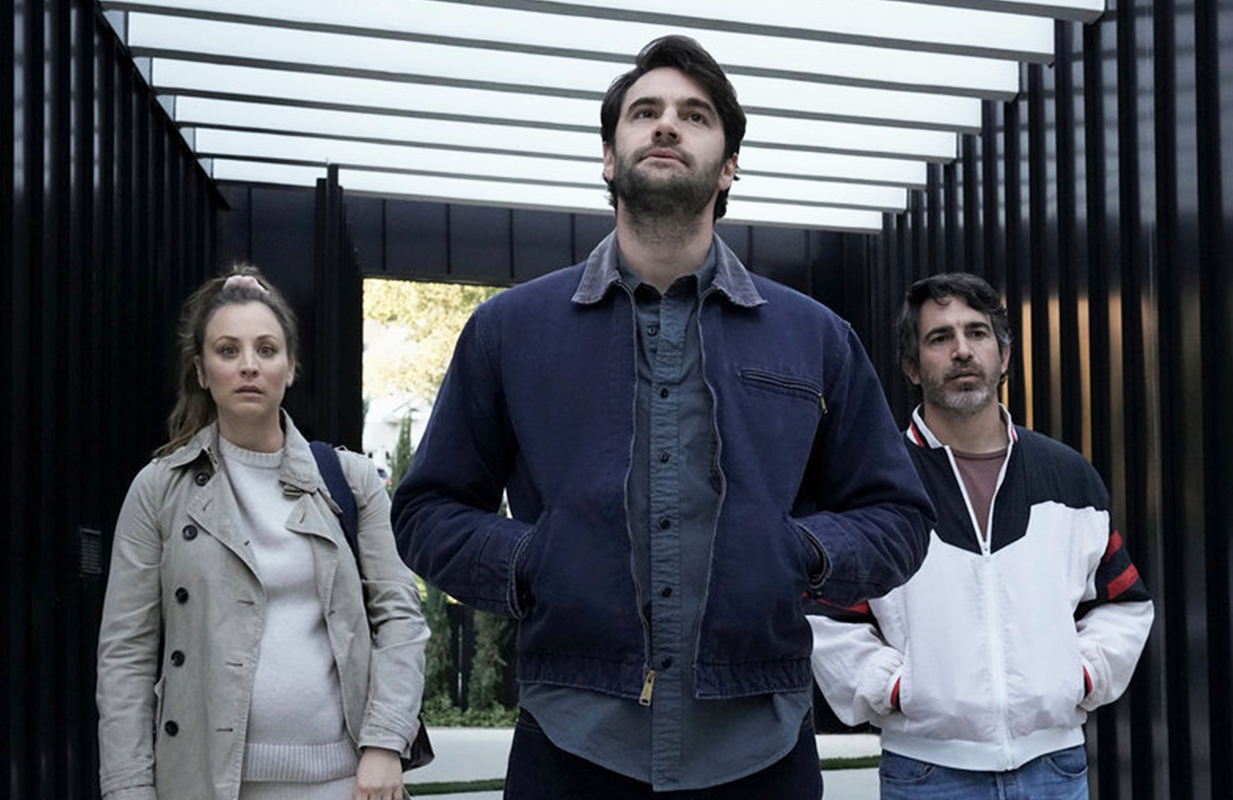 Kaley Cuoco, Tom Bateman, and Chris Messina in Based on a True Story (Photo: Elizabeth Morris/Peacock)