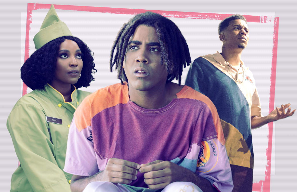 Olivia Washington, Jharrel Jerome, and Brett Gray in I'm a Virgo (Photo: Pete Lee/Amazon Studios; Primetimer graphic)