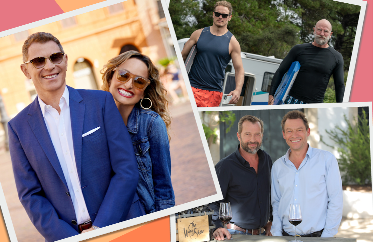 Bobby and Giada in Italy, Men in Kilts, and The Wine Show (Photos: Food Network/Starz/Everett Collection; Primetimer graphic) 