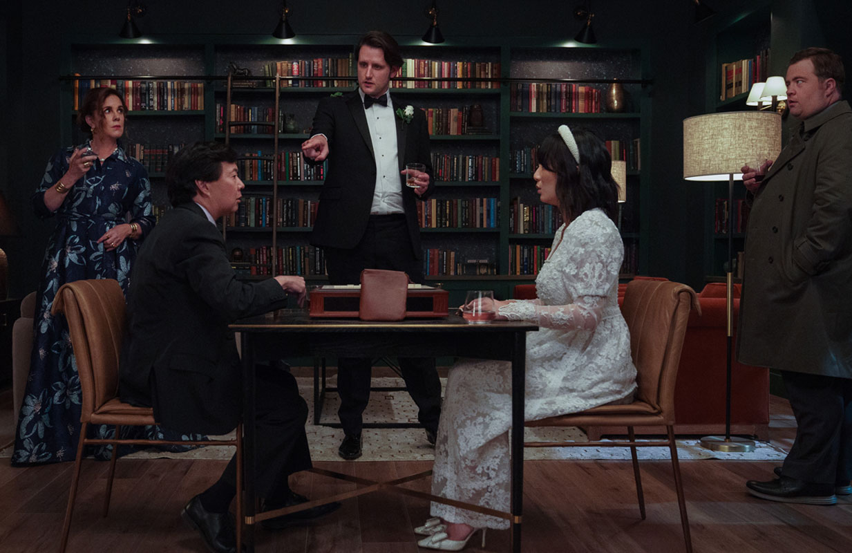 Elizabeth Perkins, Ken Jeong, Zach Woods, Poppy Liu, and Paul Walter Hauser in The Afterparty (Photo: Apple TV+)