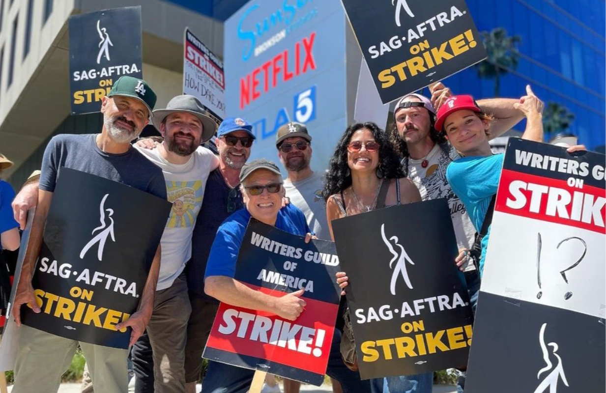 SAG-AFTRA and WGA members on strike (Courtesy Zoë Hall/Instagram)