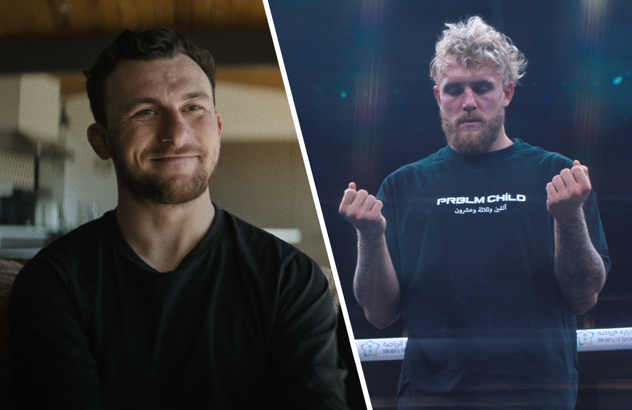 Johnny Manziel and Jake Paul in their respective Untold documentaries. (Photos: Netflix)