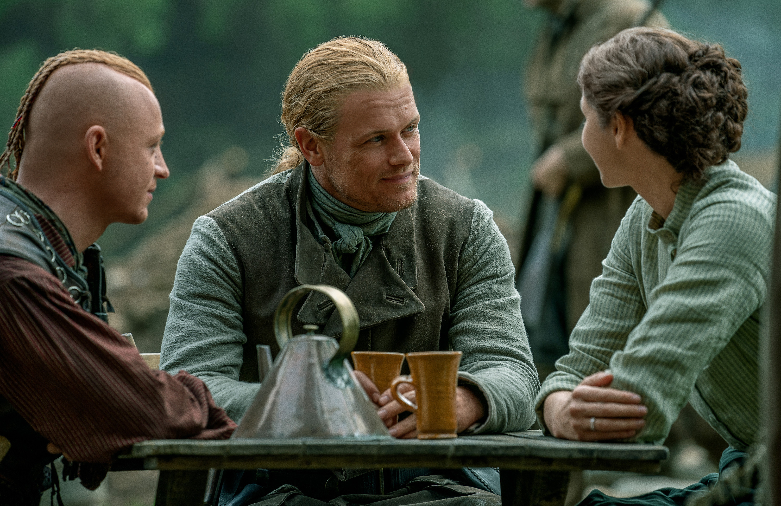 John Bell, Sam Heughan, and Caitriona Balfe in Outlander (Photo: Starz)