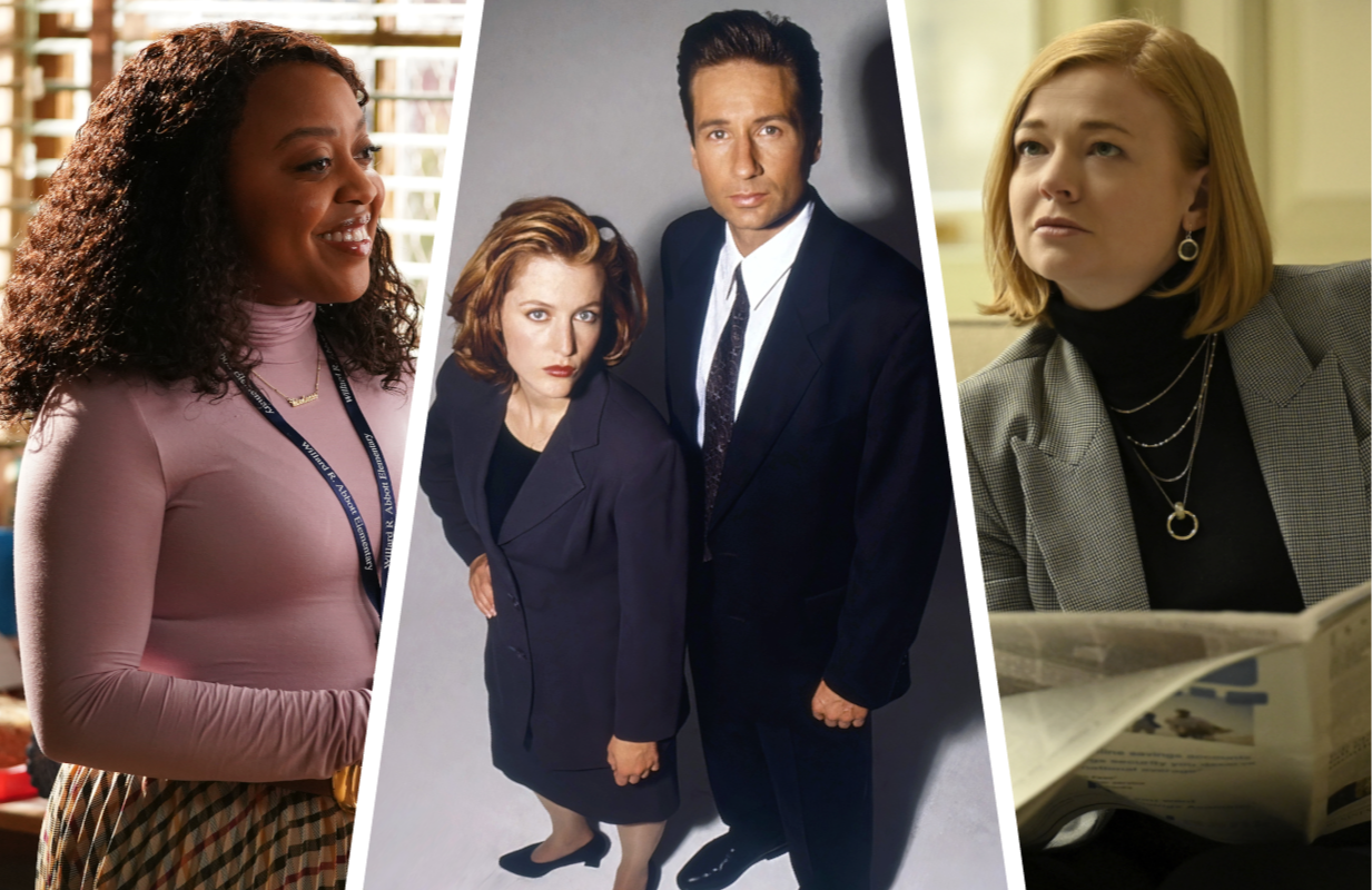 Quinta Brunson in Abbott Elementary; Gillian Anderson and David Duchovny in The X-Files, Sarah Snook in Succession (Photos: ABC/Everett/HBO)