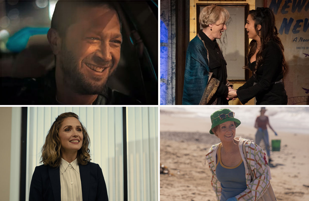 Ebon Moss-Bachrach, Meryl Streep, Ashley Park, Rose Byrne, and Cynthia Nixon (photos: Hulu, Apple TV+, Max)