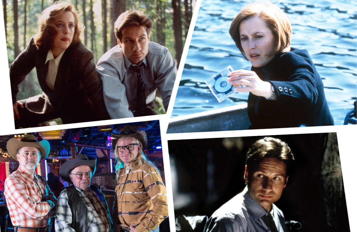 Gillian Anderson, David Duchovny, Dean Haglund, Tom Braidwood, and Bruce Harwood in The X-Files (Photos: Everett Collection/Primetimer graphic)
