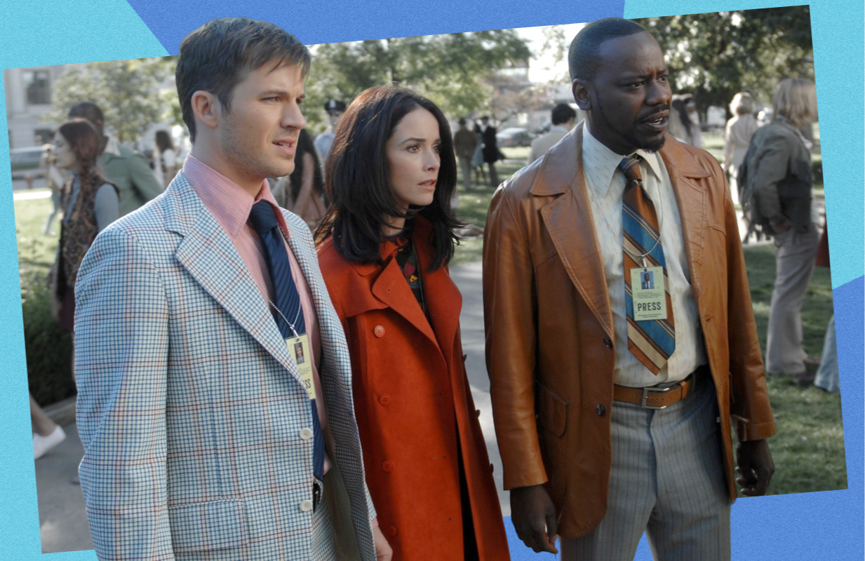 Matt Lanter, Abigail Spencer, and Malcolm Barrett in Timeless (Photo: Everett Collection; Primetimer graphic)