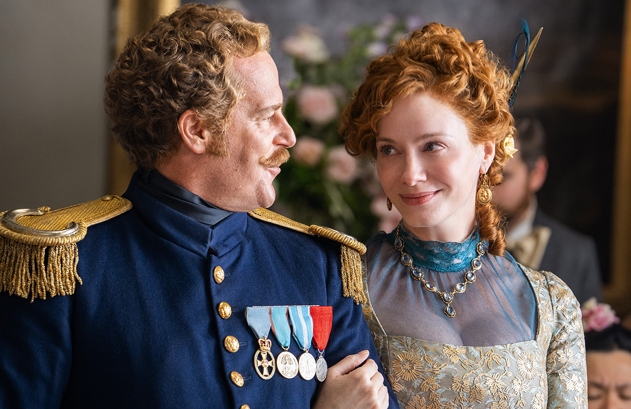 Christina Hendricks and Adam James in The Buccaneers (Photo: Apple TV+)