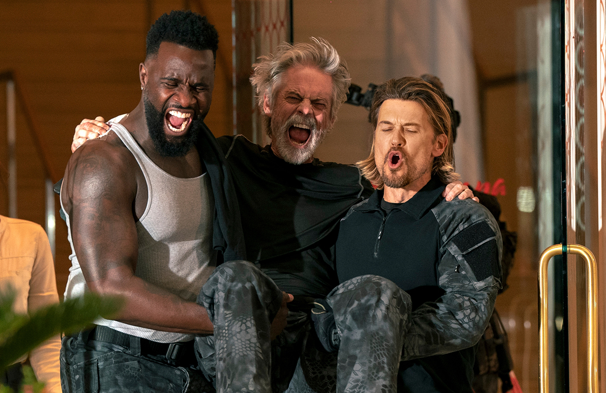 Terrence Terrell, C. Thomas Howell, and Nick Zano in Obliterated (Photo: Netflix)