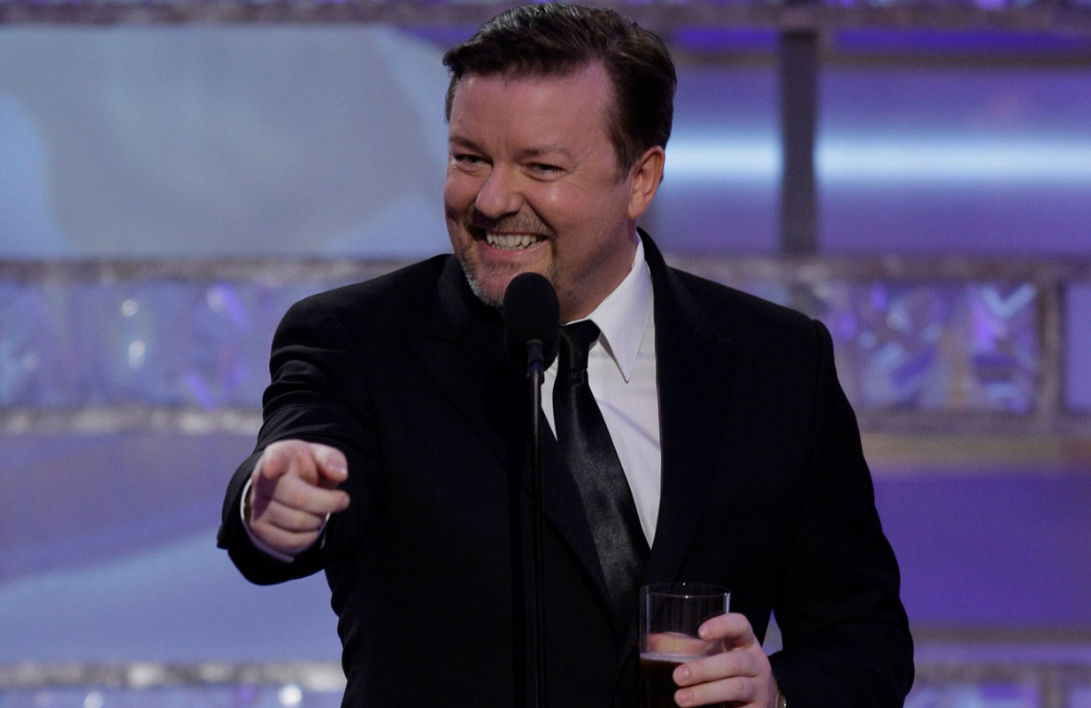 Ricky Gervais hosting the Golden Globe Awards (photo: Paul Drinkwater / NBC / courtesy Everett Collection)