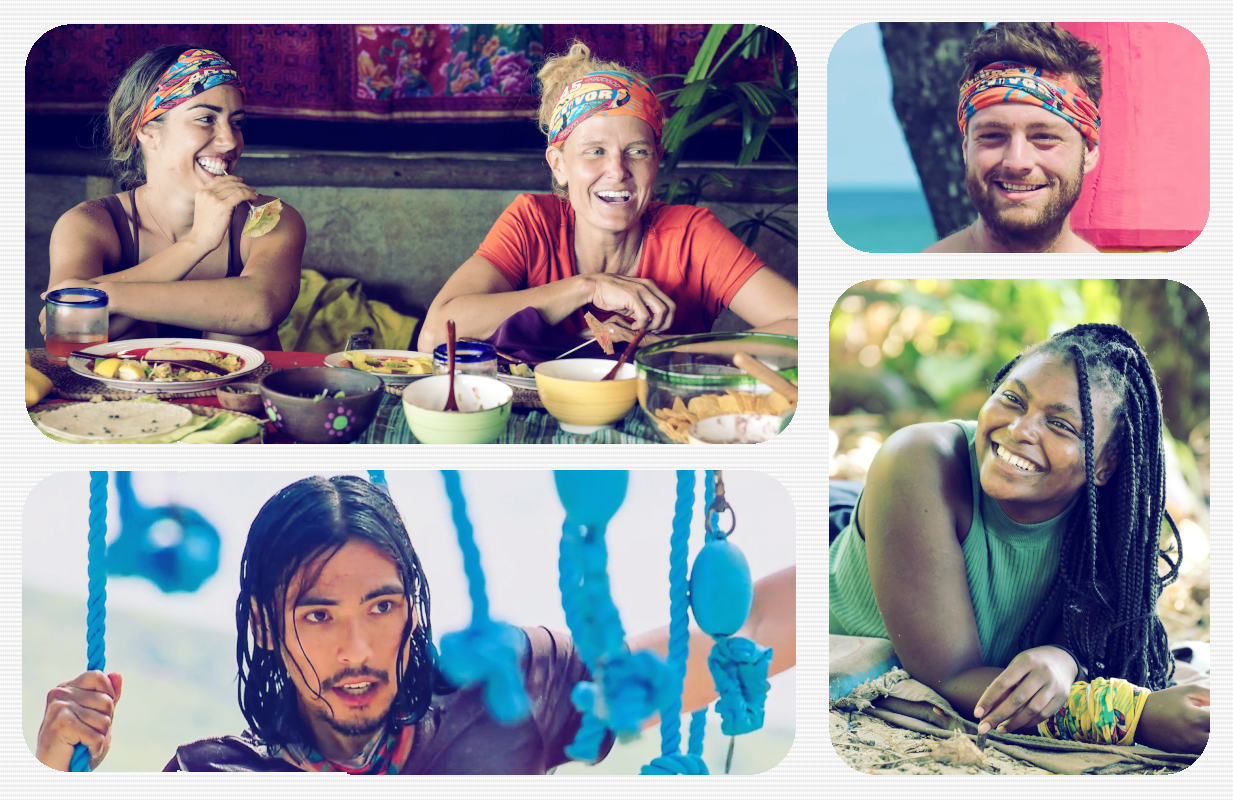 Dee, Julie, Jake, Katurah, and Austin on Survivor 45 (Photos: CBS; Primetimer graphic)