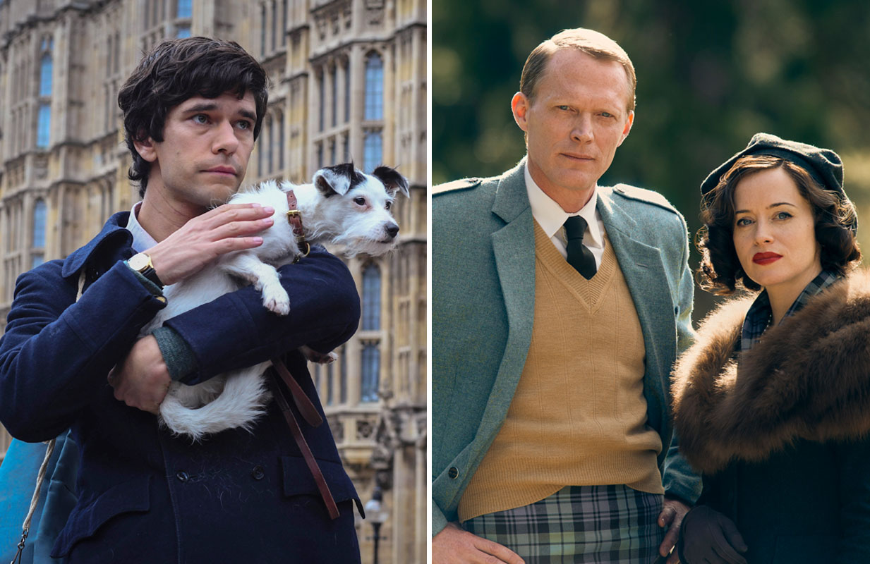 Ben Whishaw in A Very English Scandal; Paul Bettany and Claire Foy in A Very British Scandal (Photos: Prime Video/Everett Collection)
